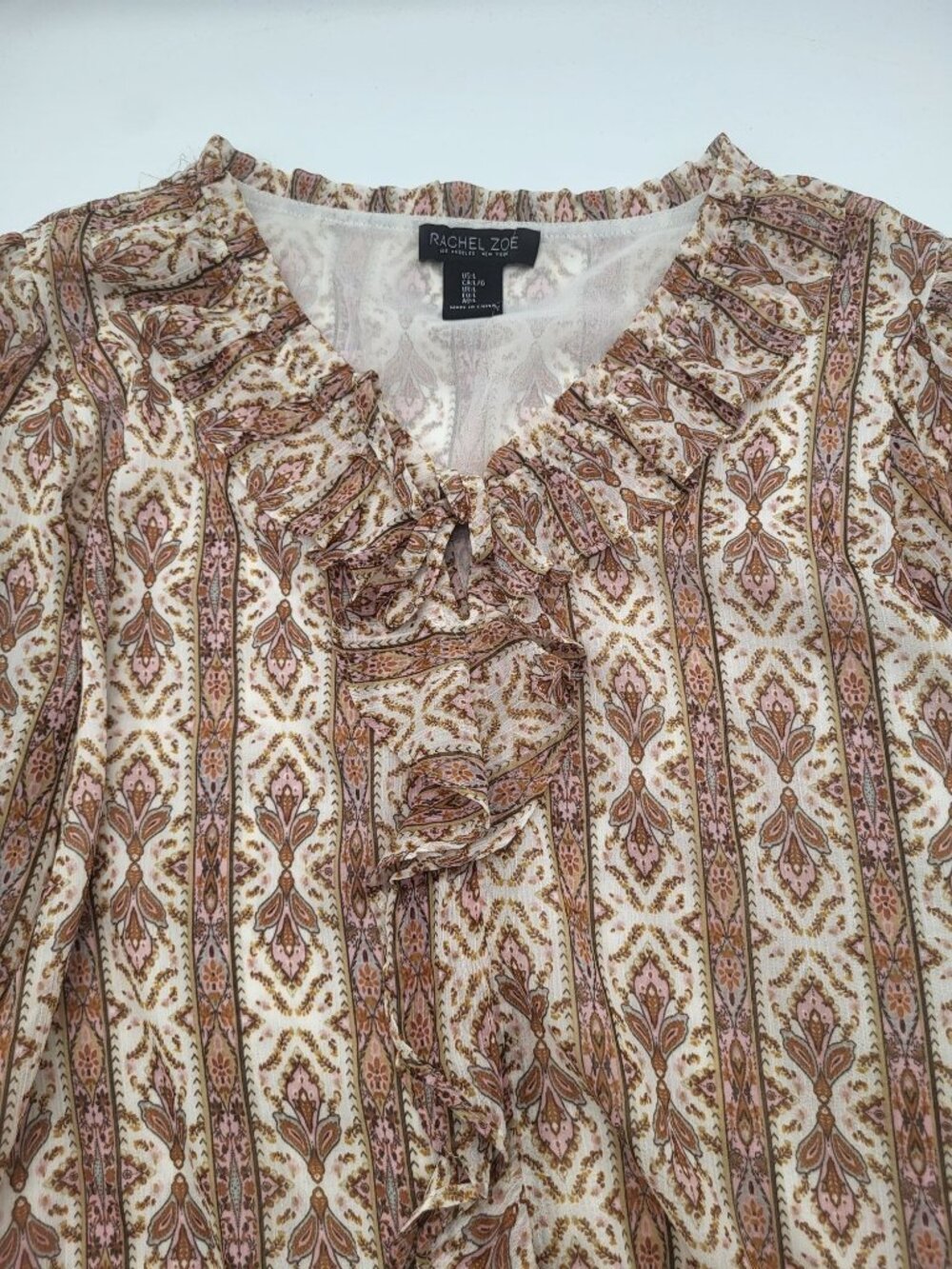 Rachel Zoe Women's LG Boho Chic Ruffle Print Peasant Top Blouse Festival - Picture 1 of 9